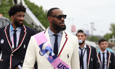 LeBron James and teammates at the Opening Ceremony for the 2024 Paris Olympics
