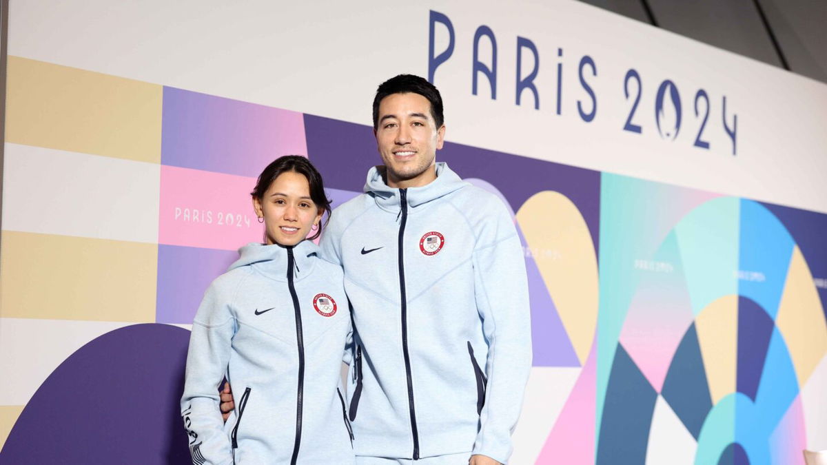 Married U. S. fencers Lee Kiefer and Gerek Meinhardt answer questions during a press conference ahead of the Olympics in Paris