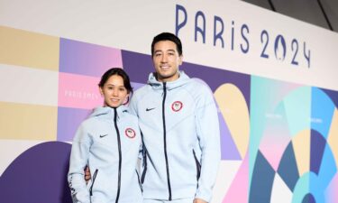 Married U. S. fencers Lee Kiefer and Gerek Meinhardt answer questions during a press conference ahead of the Olympics in Paris