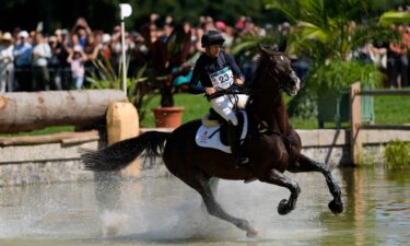 Peter Flarup (DEN) competes in the eventing individual equestrian competition during the Paris 2024 Olympic Summer Games at Chateau de Versailles.