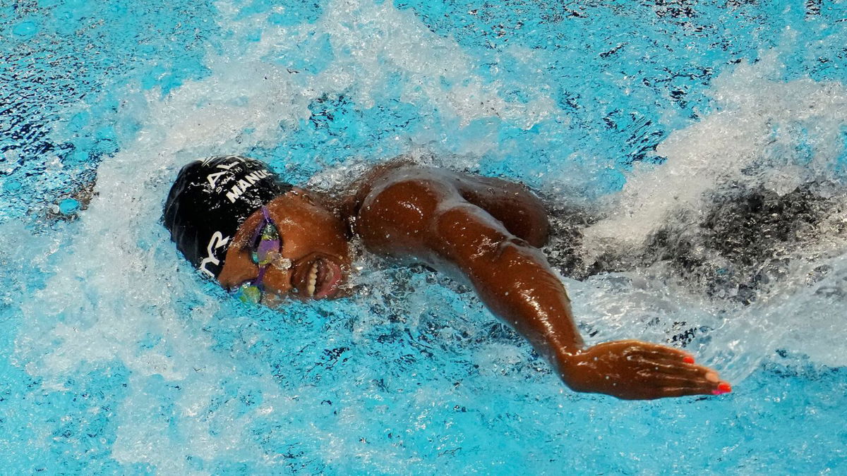 Simone Manuel swims in the Women’s 100m Freestyle prelims during the U.S. Olympic Team Trials Swimming competition at CHI Health Center Omaha.