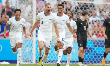 Walker Zimmerman celebrates the U.S. goal versus New Zealand at the 2024 Paris Olympics