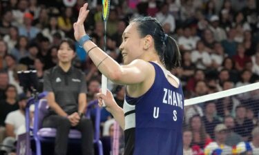 Beiwen Zhang (USA) celebrates after defeating Tiffany Ho (AUS)