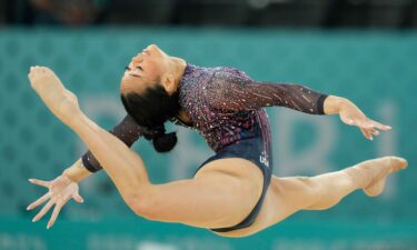 Sunisa Lee during a practice session before the Paris 2024 Olympic Summer Games at Bercy Arena.