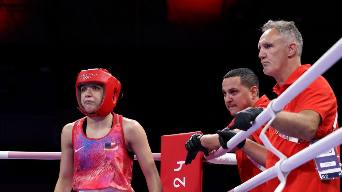 Alyssa Mendoza during her opening 2024 Paris Olympics bout