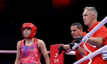 Alyssa Mendoza during her opening 2024 Paris Olympics bout