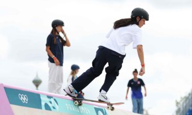 Paige Heyn of Team United States practices during a Skateboarding training session ahead of the Paris Olympic Games at La Concorde on July 23