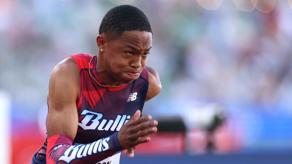 Quincy Wilson competes in the men's 400 meter final on Day Four of the 2024 U.S. Olympic Team Track & Field Trials at Hayward Field on June 24