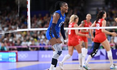 Italy and Turkey compete in women's volleyball