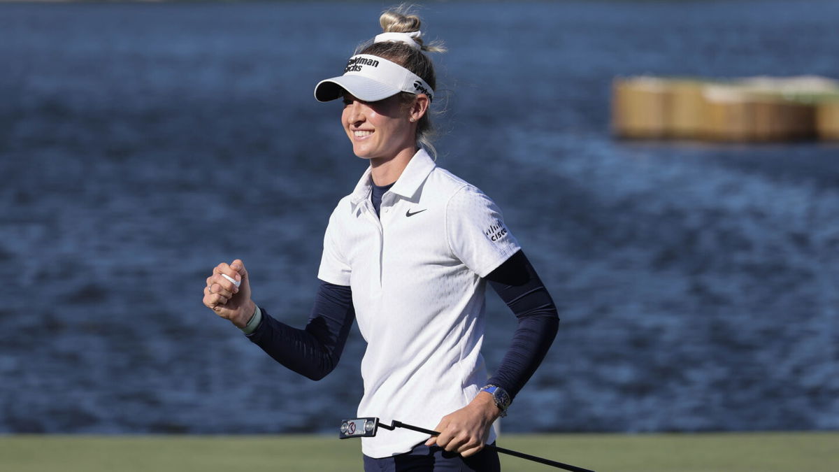 Nelly Korda (USA) celebrates winning The Chevron Championship golf tournament.