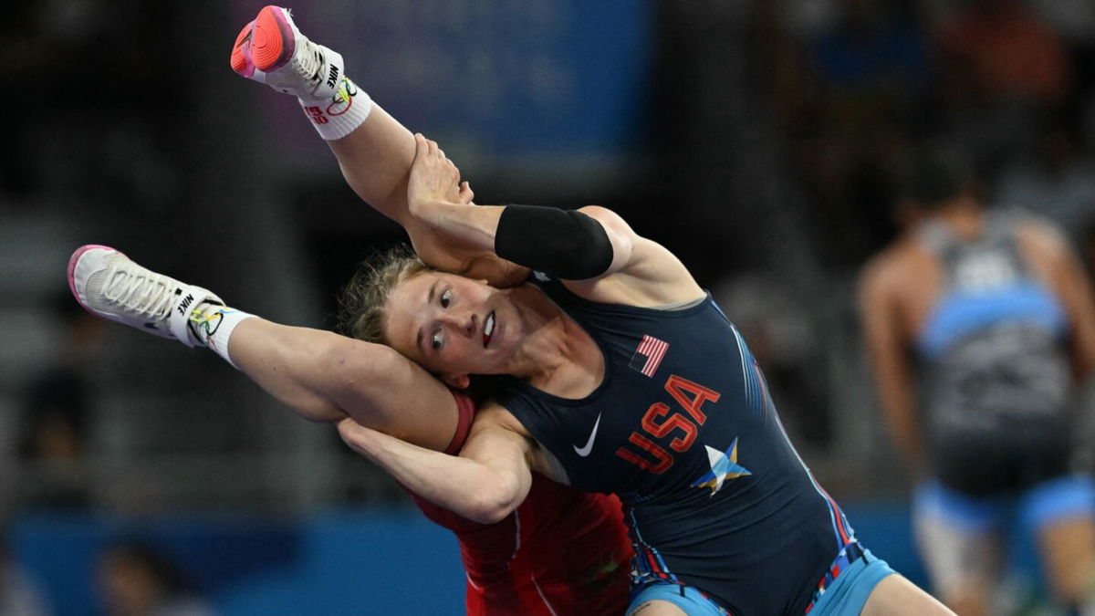 Sarah Hildebrandt wrestling during the 2024 Paris Olympics