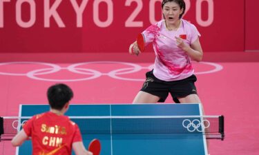 Chinese teammates Chen Meng and Sun Yingsha during the women's singles table tennis final at 2020 Tokyo Olympic Games