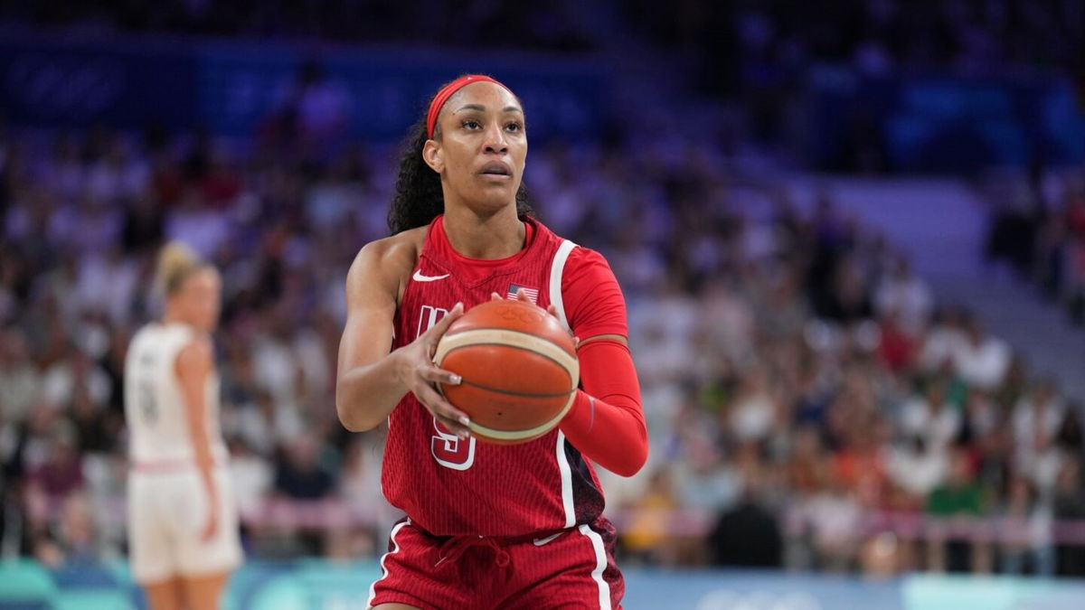 A'ja Wilson shoots free throw vs. Germany