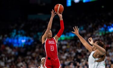 A'ja Wilson shoots against Nigeria