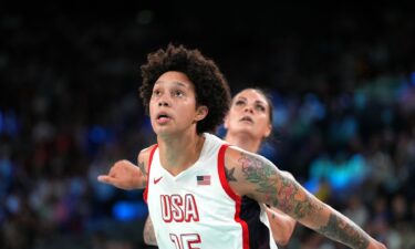 Brittney Griner boxes out vs. Australia