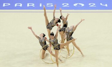 China competes during the rhythmic gymnastics group all-around competition at the 2024 Paris Olympics.