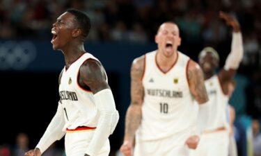 Dennis Schroder celebrates vs. Greece