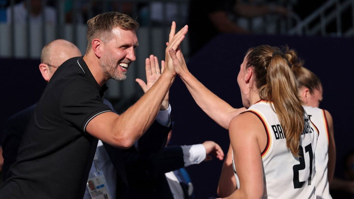 Dirk Nowitzki celebrates German 3x3 basketball team