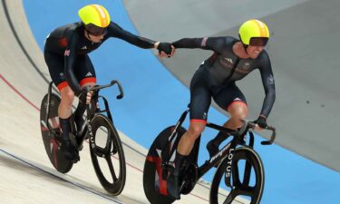 Oliver Wood and Mark Stewart compete in the men's Madison.