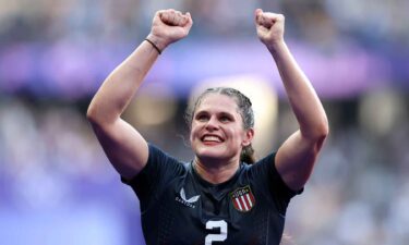 Ilona Maher celebrates the women's rugby bronze medal.