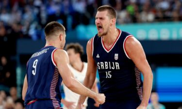 Nikola Jokic celebrates during game vs. Germany