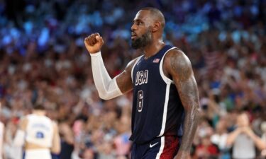 LeBron James celebrates during gold medal game vs. France