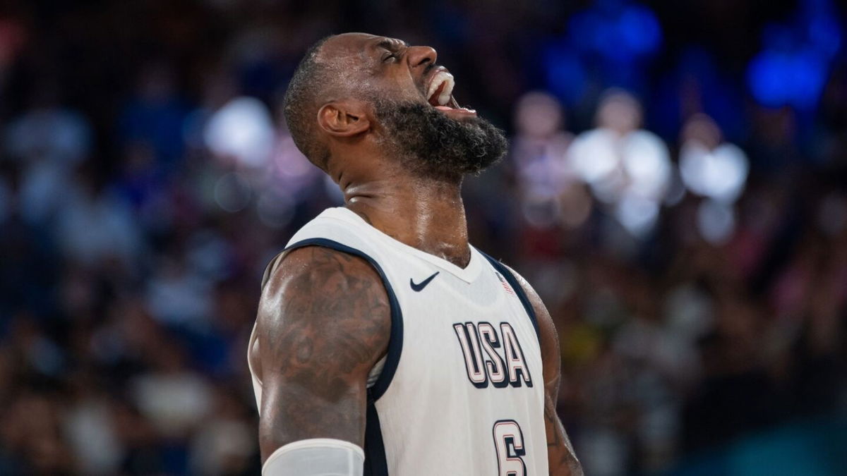 LeBron James celebrates after win vs. Serbia