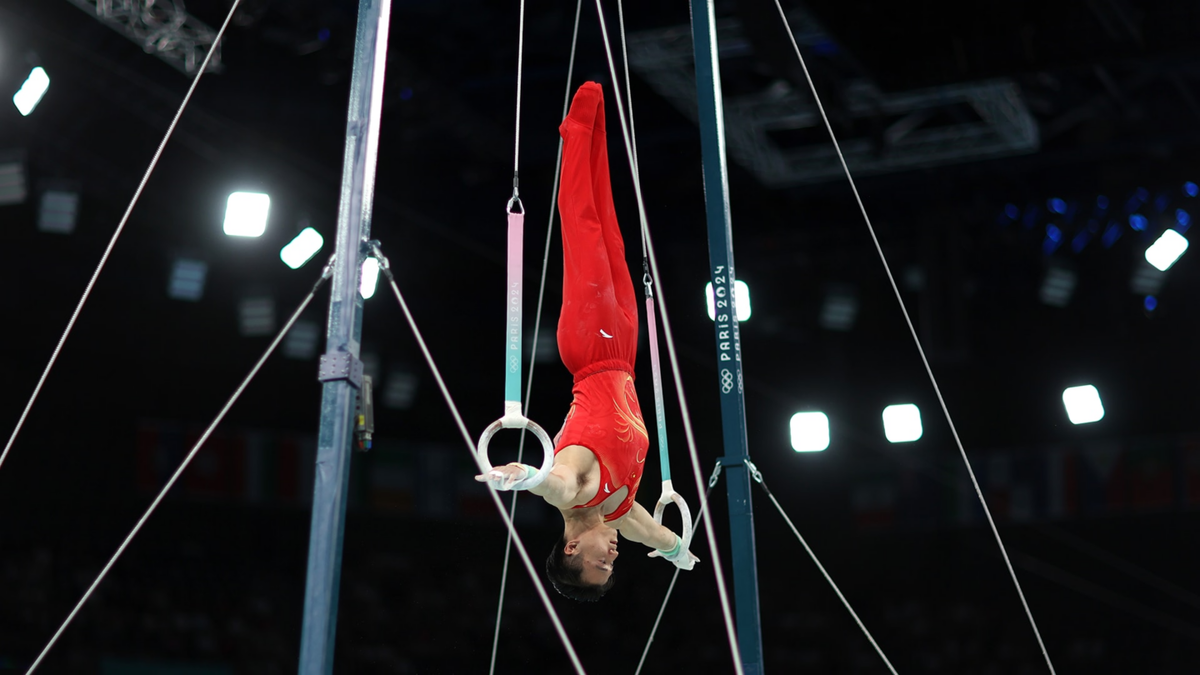 China's Liu Yang competes during the men's ring final at the 2024 Paris Olympics.