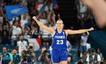 Marine Johannes celebrates basket vs. Germany