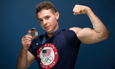 Team USA's Paul Juda poses with his Olympic bronze medal