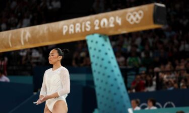 Suni Lee prepares to compete during the balance beam final at the 2024 Paris Olympics.