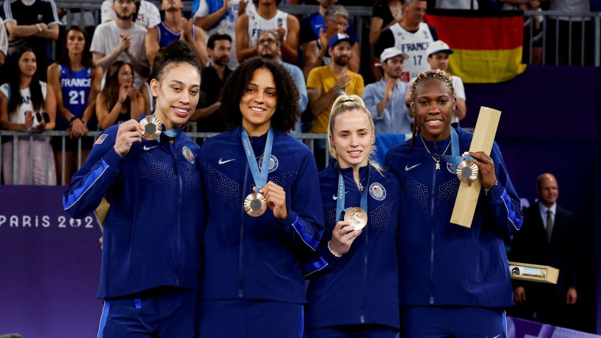 U.S. women's 3x3 team poses with bronze medals