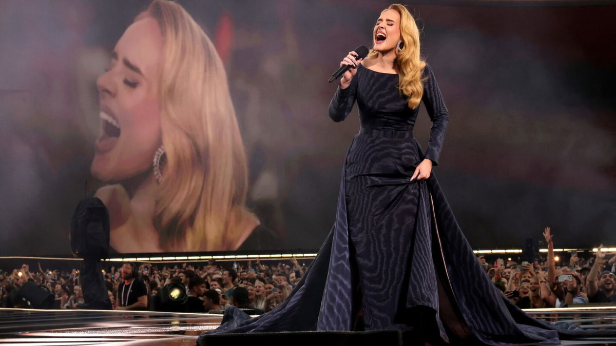 Adele performs on stage in Munich.