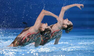 China's Wang Liuyi and Wang Qianyi compete in the duet free routine of the artistic swimming event during the 2024 Paris Olympic Games.