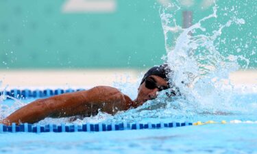 Ahmed Elgendy competes in the swim discipline of the modern pentathlon.