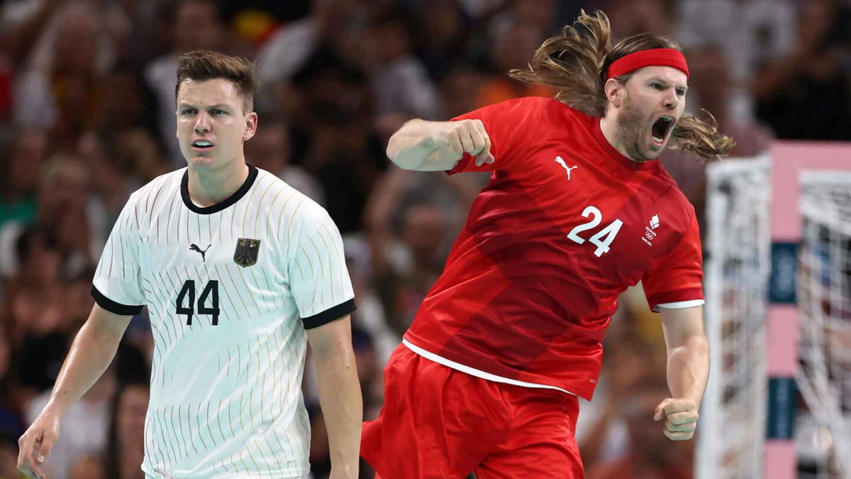 Norway handball player celebrates after scoring