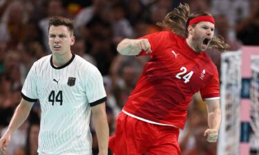 Norway handball player celebrates after scoring