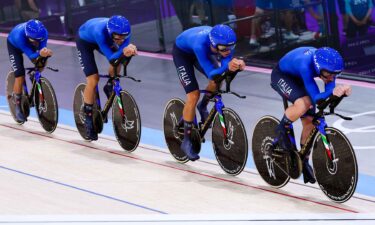 Italy men's pursuit team competes in the qualifying round at the 2024 Paris Games.