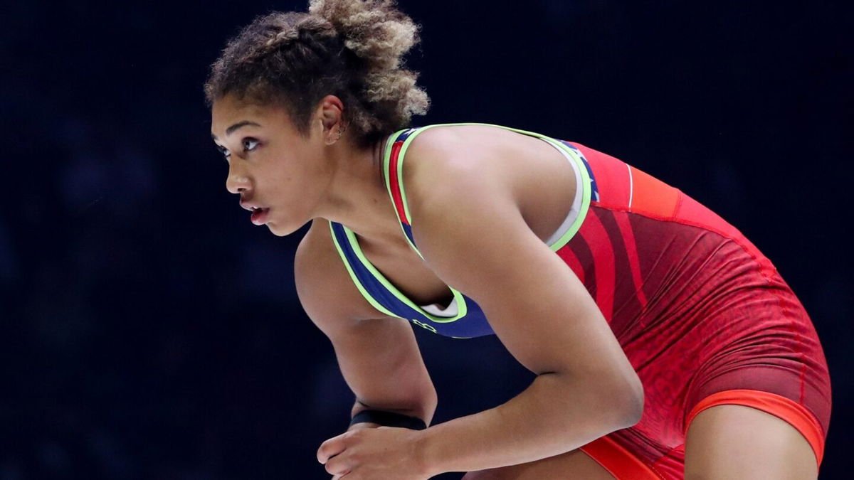 Kennedy Blades wrestles Adeline Gray (not pictured) in the 76 kilograms freestyle Championship Final during day two of the U.S. Olympic Wrestling Team Trials.