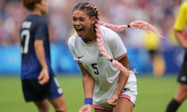 Trinity Rodman celebrates after scoring a goal