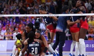 Members of Team Dominican Republic celebrate winning during the Women’s Preliminary Round - Group C match between the Netherlands and the Dominican Republic