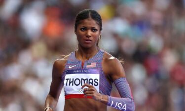 Gabby Thomas of Team USA competes during Women's 200m Semi-Final at Stade de France.