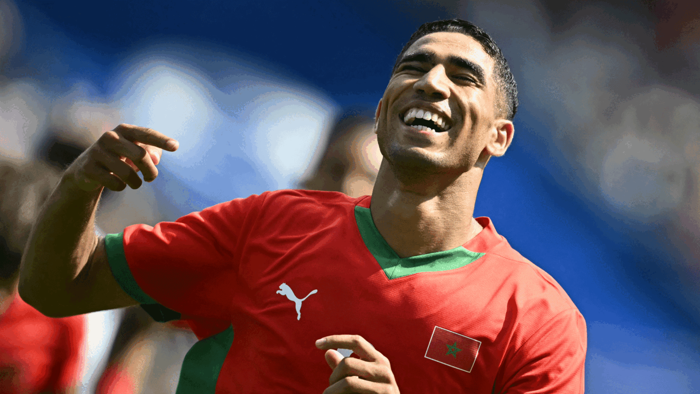 Achraf Hakimi gleefully celebrates his goal for Morocco vs the United States