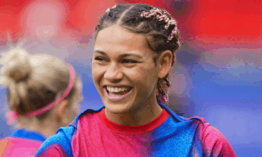 Trinity Rodman smiles ahead of the USWNT's Olympic quarterfinal versus Japan