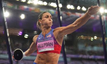 Valarie Allman competes in the women's discus event at the Paris Olympics on August 5.