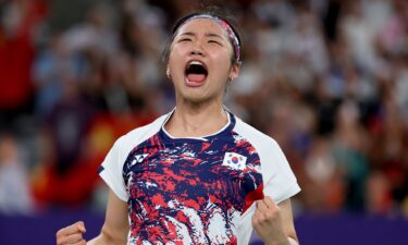 An Se Young of South Korea celebrates winning the gold medal following victory over He Bing Jiao of China in the Women's Singles Gold Medal Match