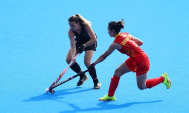 Anne Schroeder of Germany is challenged by Ying Zhang of China during the women's Pool A match on day seven of the 2024 Paris Olympics at Stade Yves Du Manoir on August 02