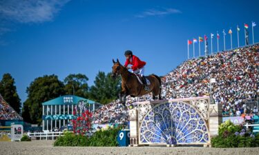 Karl Cook of the United States riding Caracole de la Roque in action during the Individual Jumping Final at the Château de Versailles during the 2024 Paris Olympic Games in Paris