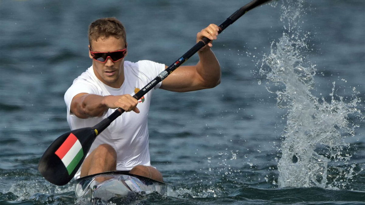 Hungary's Balint Kopasz competes in the men's kayak single 1000m heats canoe sprint competition