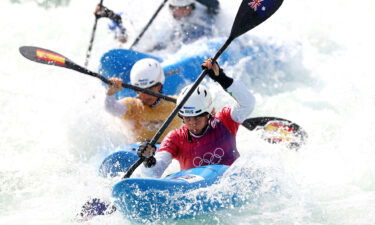 Noemie Fox of Team Australia competes during the Canoe Slalom Women's Kayak Cross Heats on day nine of the Olympic Games Paris 2024 at Vaires-Sur-Marne Nautical Stadium